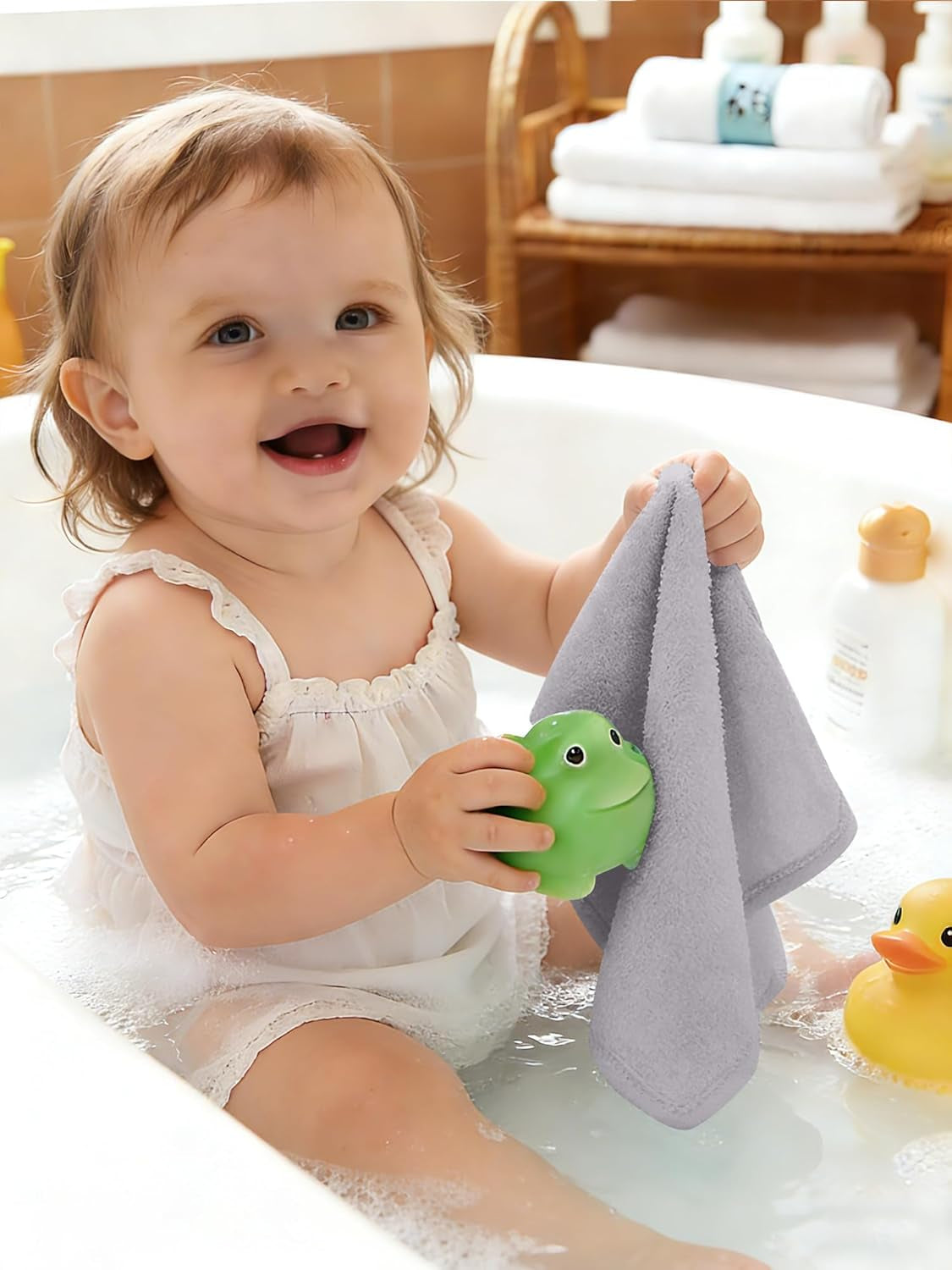Baby Wash Clothes, Rayon Made from Bamboo - 2 Layer Ultra Soft Absorbent Washcloths for Boy - Newborn Face Towel - Makeup Remove Washcloths for Delicate Skin - (Gray, 6 Pack)