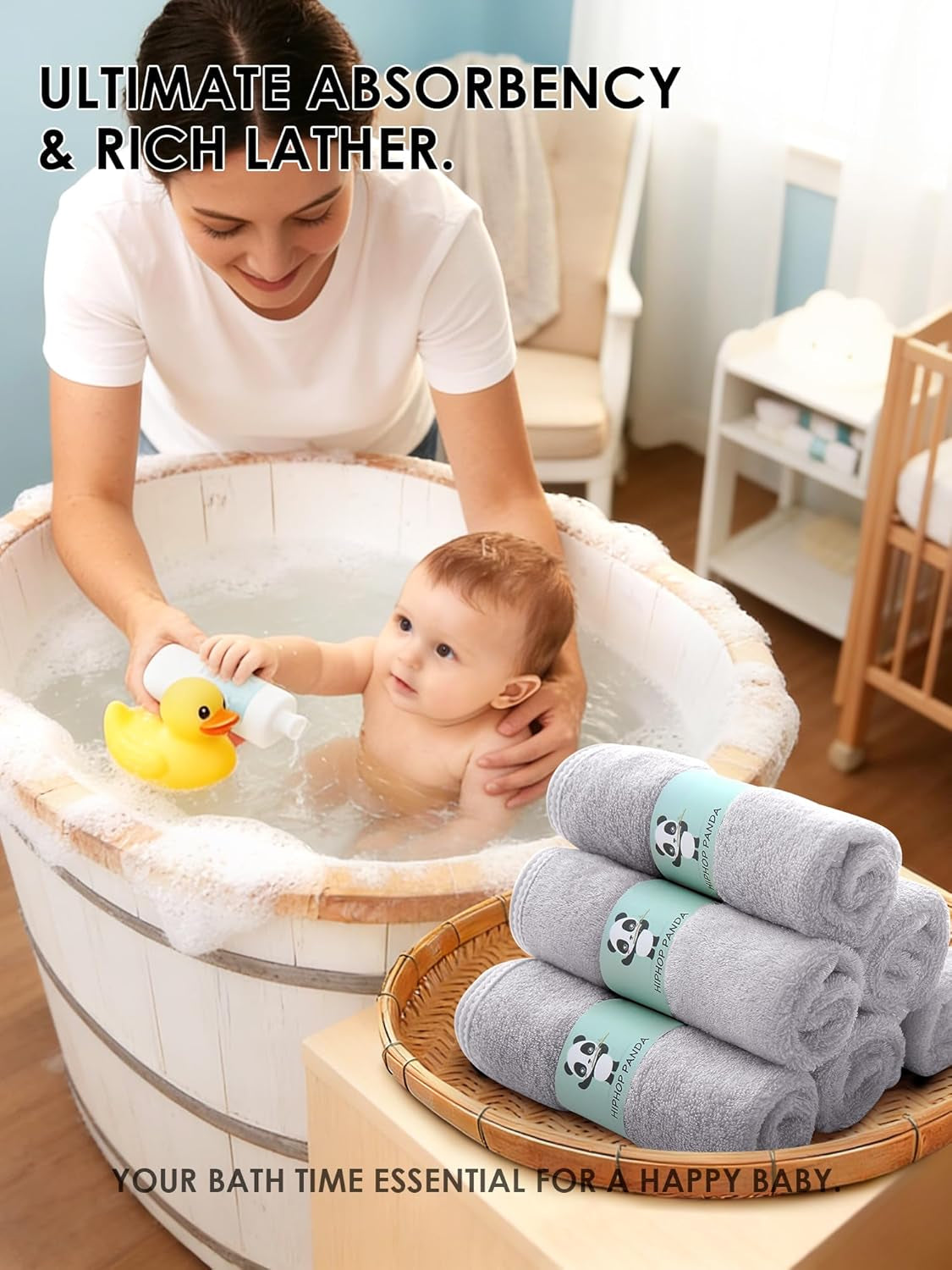 Baby Wash Clothes, Rayon Made from Bamboo - 2 Layer Ultra Soft Absorbent Washcloths for Boy - Newborn Face Towel - Makeup Remove Washcloths for Delicate Skin - (Gray, 6 Pack)